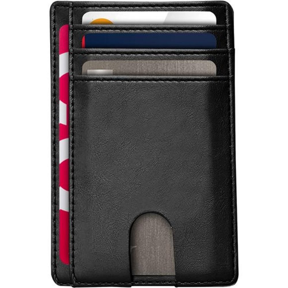 Minimalist Slim Wallet for Men, Front Pocket Real Leather Wallets (Slim Black)